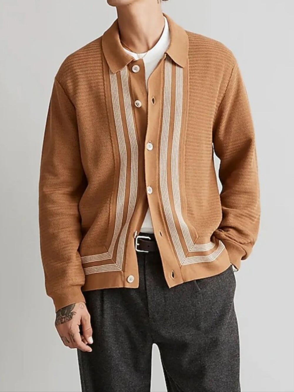 Madewell Men's Tan & Cream Stripe Cardigan